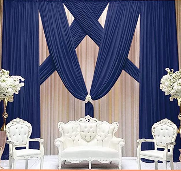 Backdrop Chiffon Curtains 20' x 30' Ft - NAVY - 6 Panels Chiffon Backdrop Curtain Sheer Curtains Wedding Arch Draping Fabric for Party