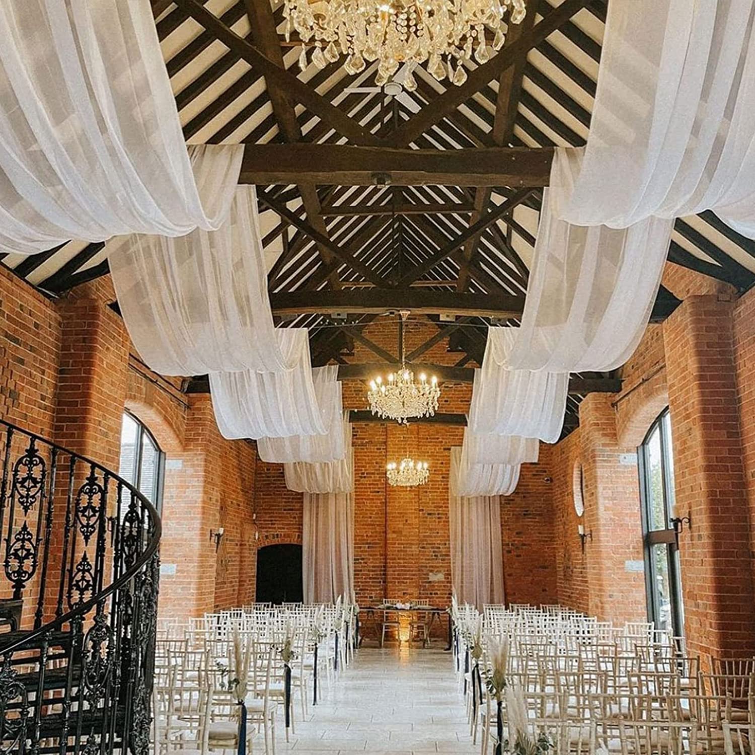 WHITE - Ceiling Drapes Wedding Arch Draping 5FTx20FT Chiffon Curtains 2 Panels Tent Drapes for Events Sheer Backdrop Drapes Wedding Arch