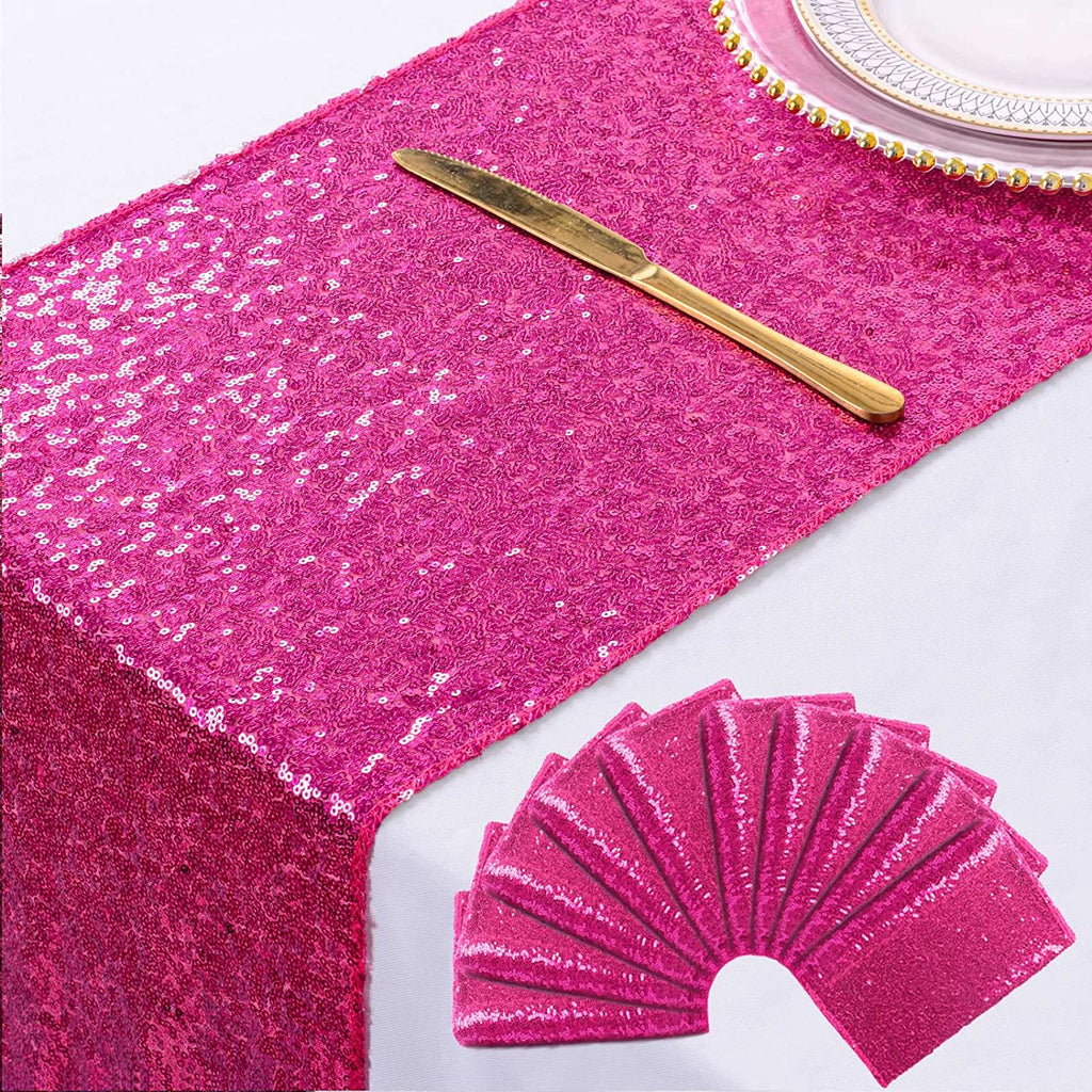 4 Pack -- FUCHSIA - Sequin Table Runner Baby Shower Table Runner for Parties Wedding Table Runner Bridal Shower Birthday Event Table Decor