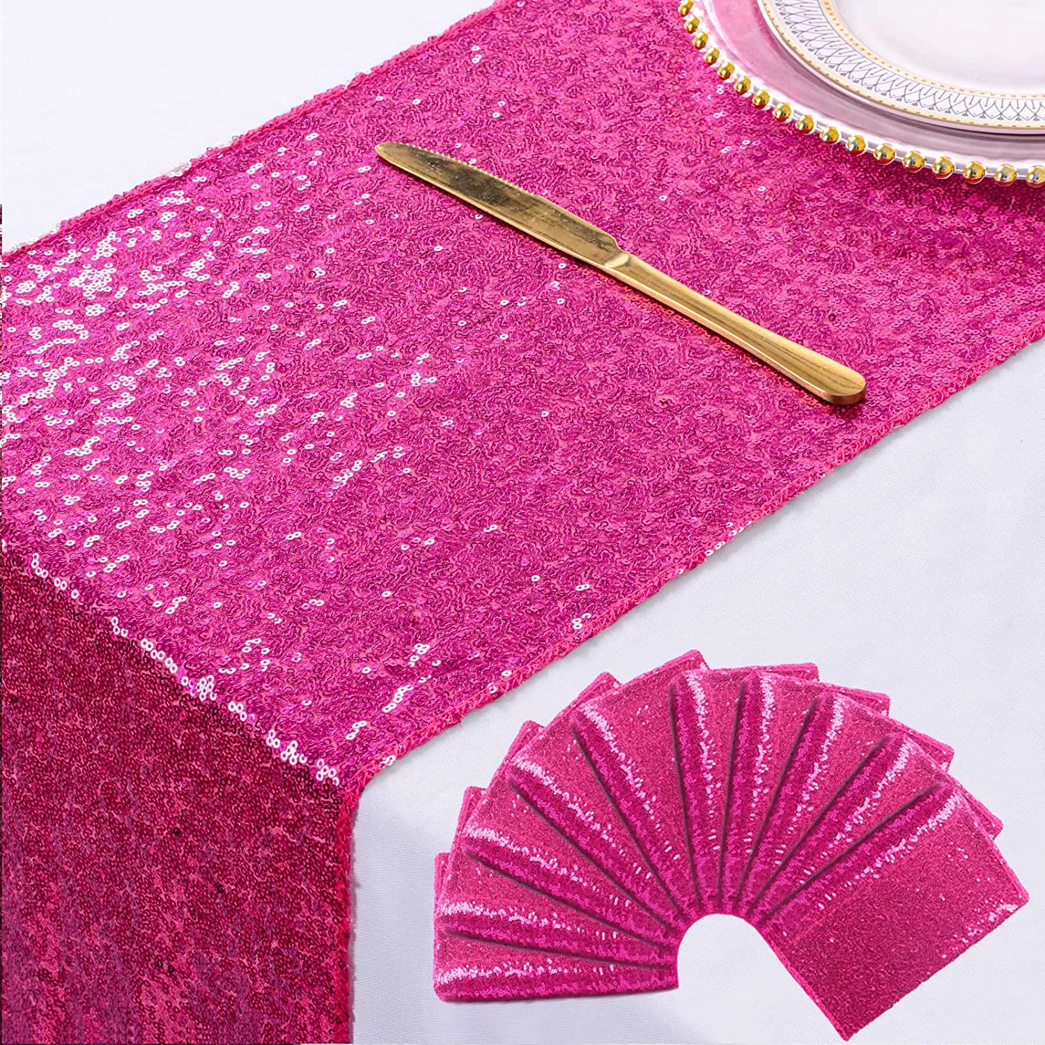 4 Pack -- FUCHSIA - Sequin Table Runner Baby Shower Table Runner for Parties Wedding Table Runner Bridal Shower Birthday Event Table Decor