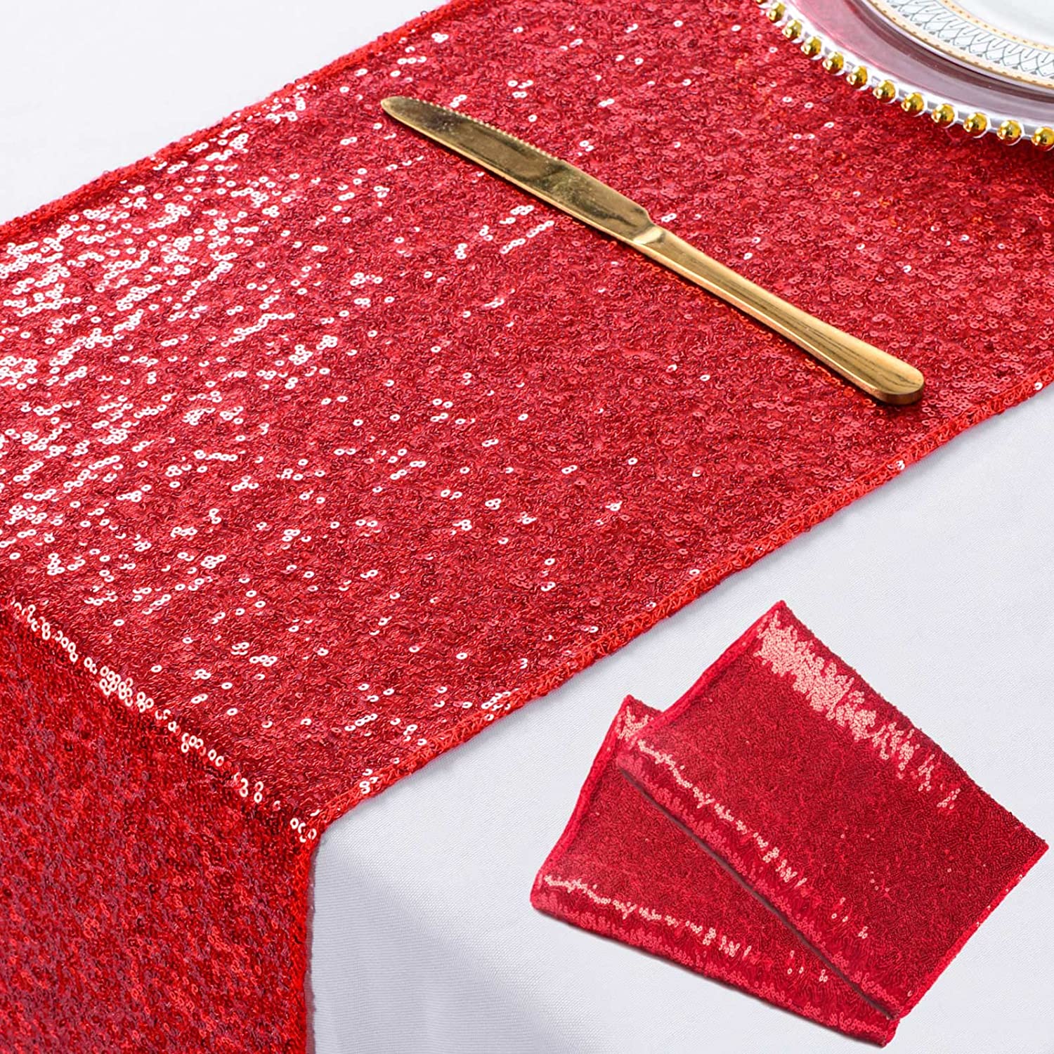 4 Pack -- RED - Sequin Table Runner Baby Shower Table Runner for Parties Wedding Table Runner Bridal Shower Birthday Event Table Decor