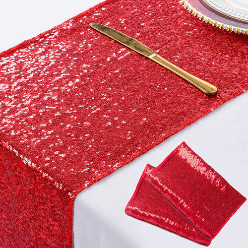 4 Pack -- RED - Sequin Table Runner Baby Shower Table Runner for Parties Wedding Table Runner Bridal Shower Birthday Event Table Decor