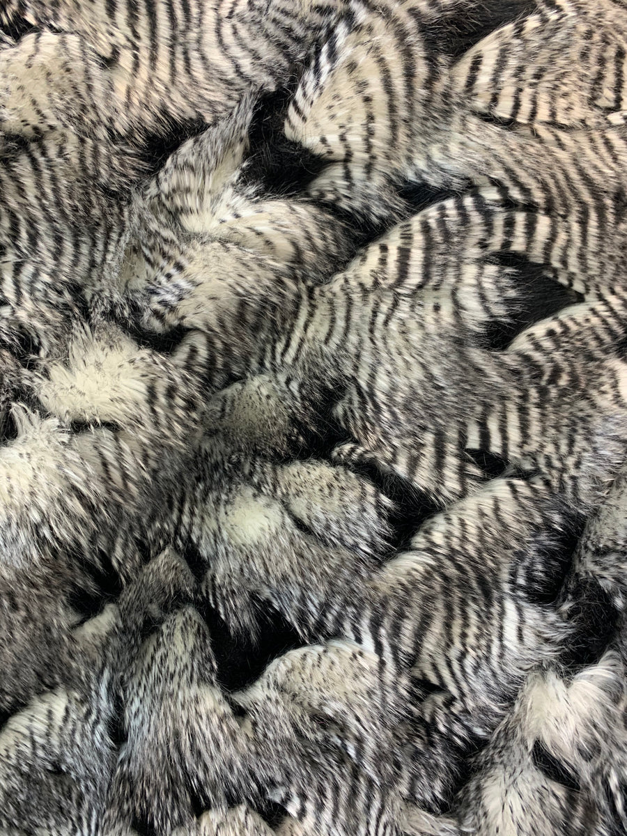 BLACK - WHITE - Faux Fake Fur Feathered Bird Long Pile Fabric - For Blankets Fashion Clothing Coats - Scarfs Rugs Crafts Decor