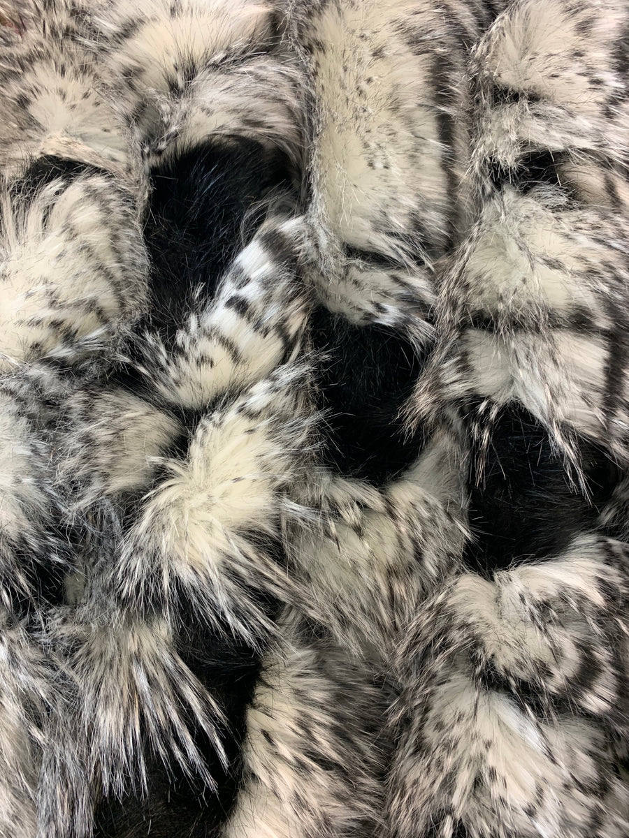 BLACK - WHITE - Faux Fake Fur Feathered Bird Long Pile Fabric - For Blankets Fashion Clothing Coats - Scarfs Rugs Crafts Decor