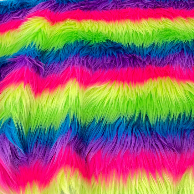 STRIPED RAINBOW - Short Pile Fabric / Sold By Yard - For Blankets Fashion Clothing Coats - Scarfs Rugs Crafts Decor - Scarfs Rugs