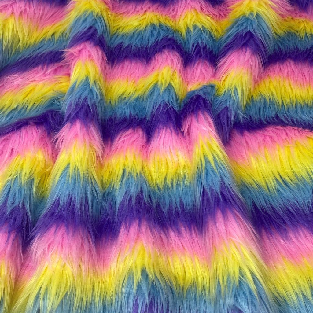 STRIPED RAINBOW CANDY - Long Pile Fabric / Sold By Yard - For Blankets Fashion Clothing Coats - Scarfs Rugs Crafts Decor - Scarfs Rugs