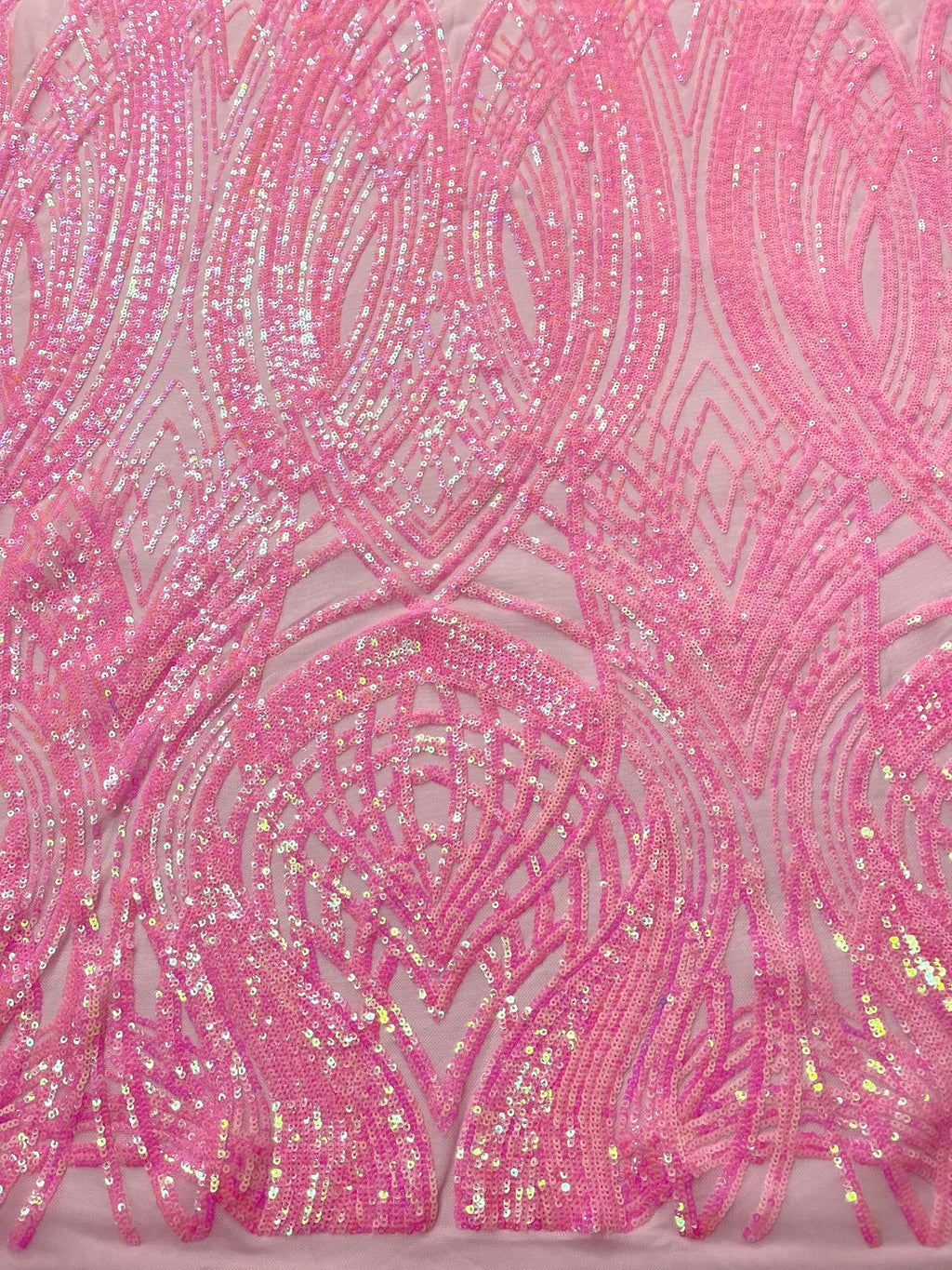 Fish Tale Luxury Fashion Design with Sequins Embroider on a - CANDY PINK - 4 Way Stretch Mesh Fabric-Sold by The Yard.