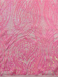 Fish Tale Luxury Fashion Design with Sequins Embroider on a - CANDY PINK - 4 Way Stretch Mesh Fabric-Sold by The Yard.