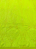 Fish Tale Luxury Fashion Design with Sequins Embroider on a - NEON GREEN - 4 Way Stretch Mesh Fabric-Sold by The Yard.