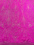 Fish Tale Luxury Fashion Design with Sequins Embroider on a - MAGENTA - 4 Way Stretch Mesh Fabric-Sold by The Yard.