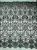 POSEIDON - Designs Fashion Design with Sequins Embroider on a 4 Way Stretch Mesh Fabric-Sold by The Yard. HUNTER