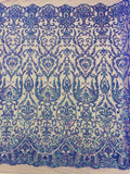 POSEIDON - Designs Fashion Design with Sequins Embroider on a 4 Way Stretch Mesh Fabric-Sold by The Yard. LAVENDER