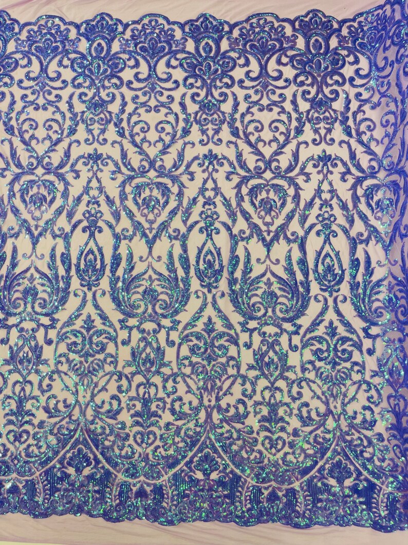 POSEIDON - Designs Fashion Design with Sequins Embroider on a 4 Way Stretch Mesh Fabric-Sold by The Yard. LAVENDER