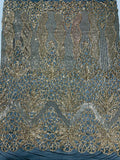 GOLD/BLACK - Luxury Fashion Design with Sequins Embroider on a 4 Way Stretch Mesh Fabric-Sold by The Yard.