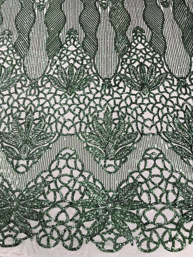 HUNTER - Luxury Fashion Design with Sequins Embroider on a 4 Way Stretch Mesh Fabric-Sold by The Yard.
