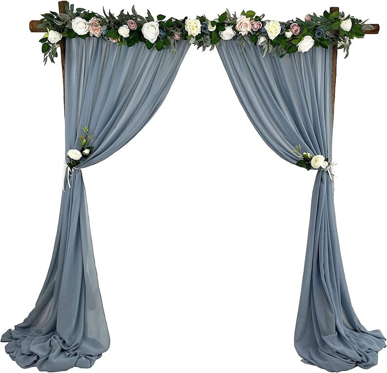 Backdrop Chiffon Curtains - DUSTY BLUE - 2 Panel Chiffon Backdrop Curtain Sheer Curtains Wedding Arch Draping Fabric for Party