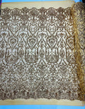 POSEIDON - Designs Fashion Design with Sequins Embroider on a 4 Way Stretch Mesh Fabric-Sold by The Yard. GOLD