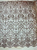 POSEIDON - Designs Fashion Design with Sequins Embroider on a 4 Way Stretch Mesh Fabric-Sold by The Yard. CHAMPAGNE
