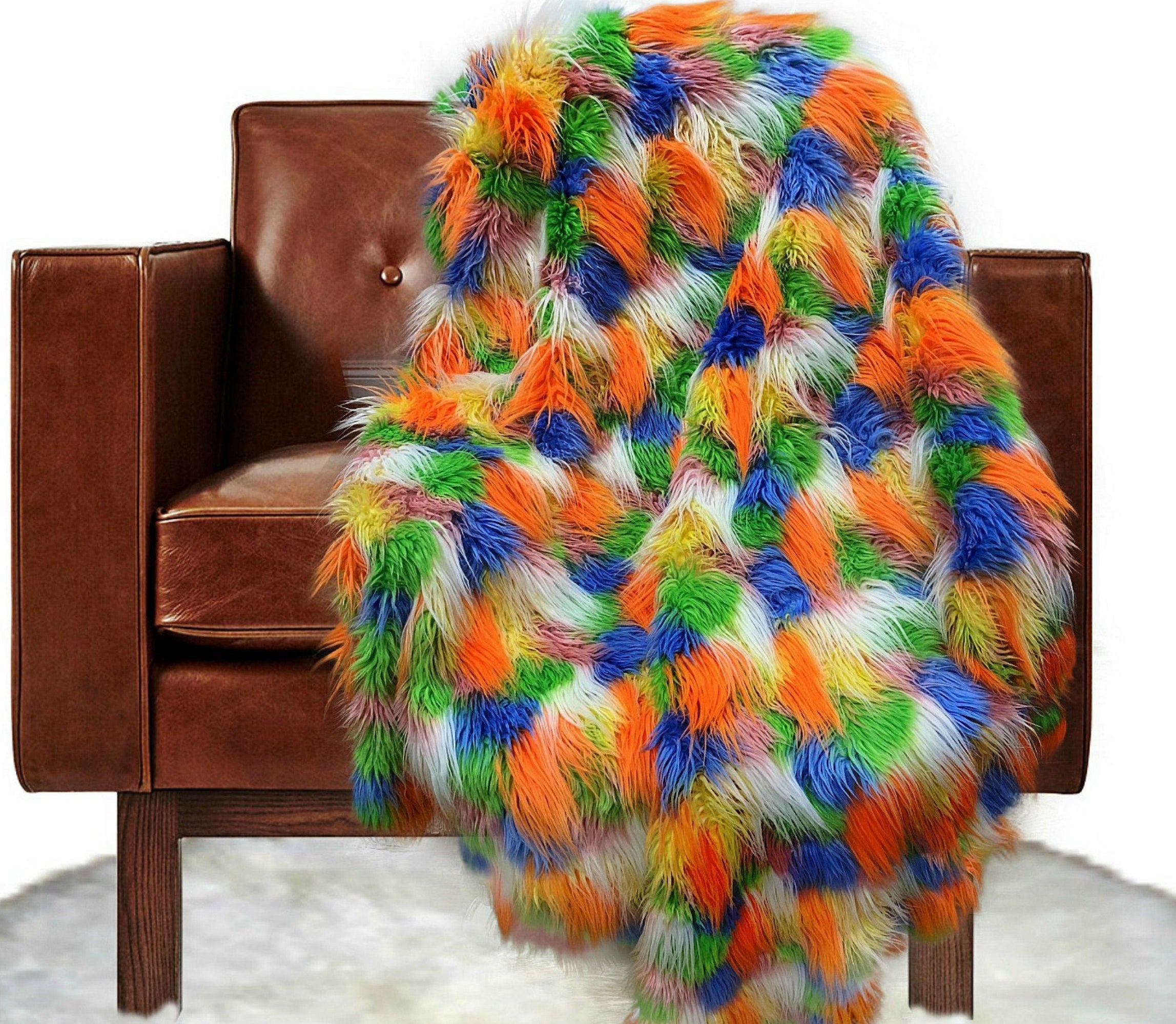 MONGOLIAN - ORANGE - Multi Color Long Pile/Mongolian Faux Fur Fabric - For Blankets Fashion Clothing Coats -Scarfs Rugs Crafts Decor By Yard