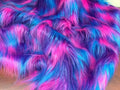 RAINBOW - TURQUOISE - Faux Fake Fur 3 Tone Rainbow Long Pile Fabric - For Blankets Fashion Clothing Coats -Scarfs Rugs Crafts Decor -By Yard