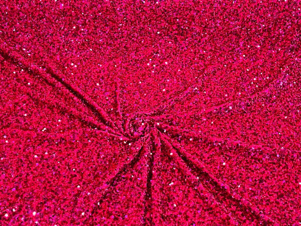 5mm Sequins on a Stretch Velvet 2-Way Stretch Sold By The Yard. Fuchsia For Prom Dress Evening Wedding Bridal Gowns