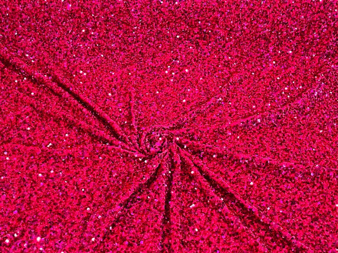 5mm Sequins on a Stretch Velvet 2-Way Stretch Sold By The Yard. Fuchsia For Prom Dress Evening Wedding Bridal Gowns