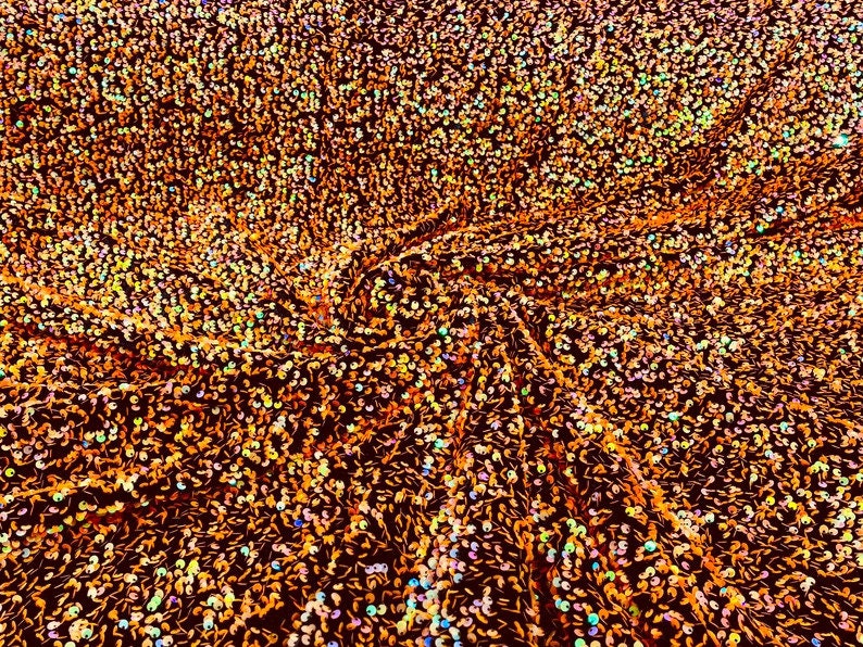 5mm Sequins on a Stretch Velvet 2-Way Stretch Sold By The Yard. Clear Orange Iridescent For Prom Dress Evening Wedding Bridal Gowns