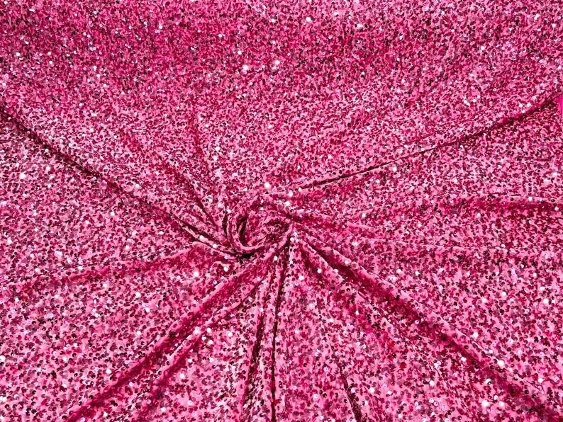 5mm Sequins on a Stretch Velvet 2-Way Stretch Sold By The Yard. Pink For Prom Dress Evening Wedding Bridal Gowns