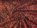 5mm Sequins on a Stretch Velvet 2-Way Stretch Sold By The Yard. Red Orange Iridescent