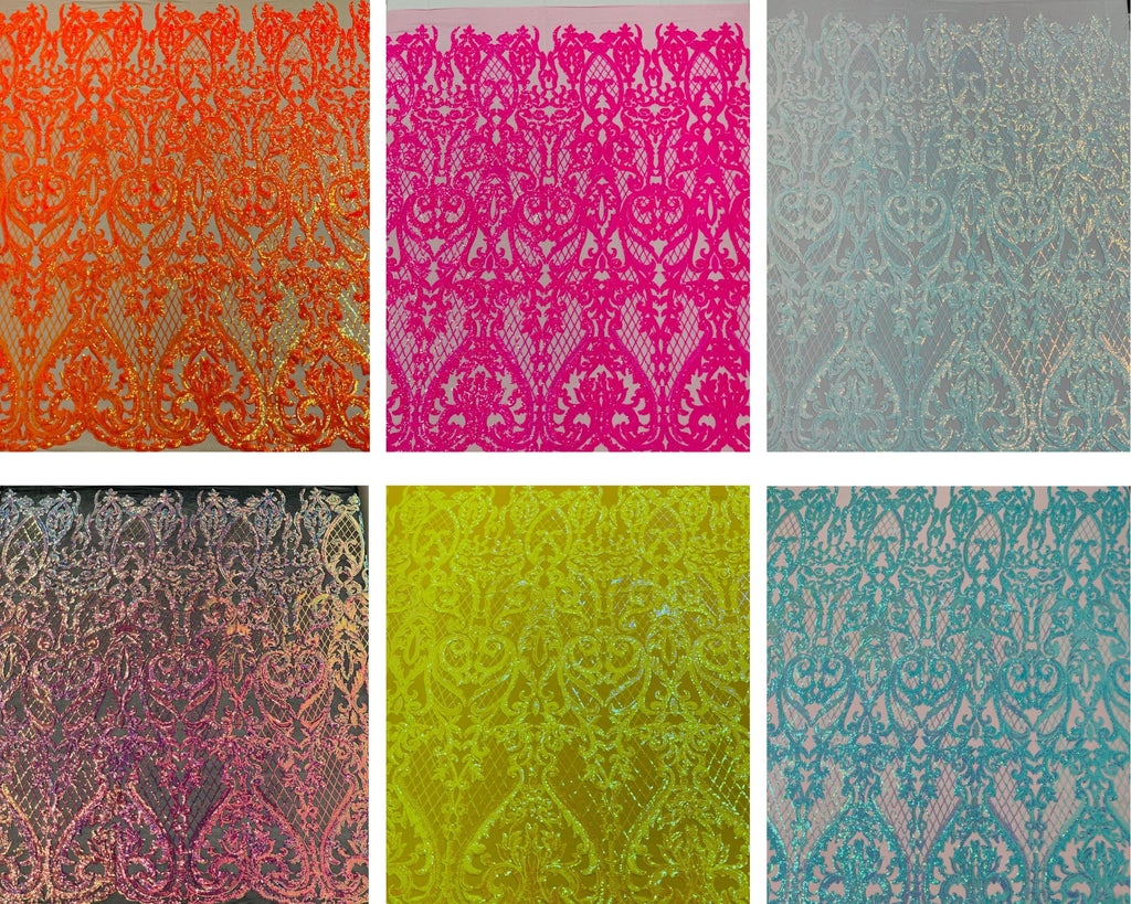 Iridescent Deluxe Fashion Sequin Design on a 4 Way Stretch Mesh Fabric-Prom-Sold by The Yard.