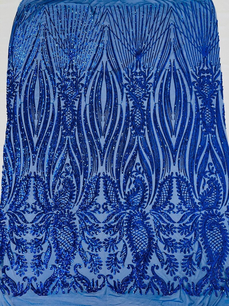 Luxury Design Fashion Sequin Design on a 4 Way Stretch Mesh Fabric-Prom-Sold by The Yard.