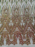 Luxury Fashion Design with Sequins Embroider on a 4 Way Stretch Mesh Fabric-Sold by The Yard. Green Purple Iridescent