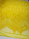 Mermaid Fashion Design with Sequins Embroider on a 4 Way Stretch Mesh Fabric-Sold by The Yard. Bright Yellow
