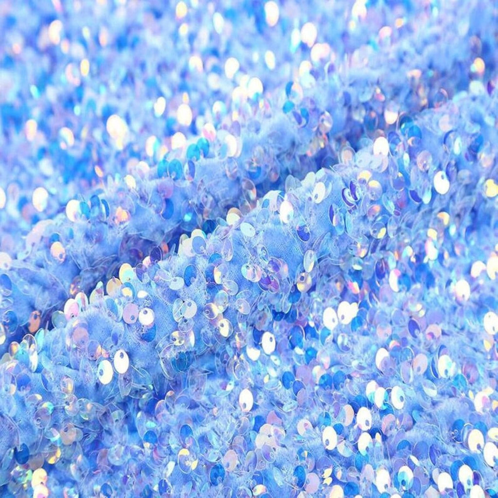 5mm Sequins on a Stretch Velvet 2-Way Stretch Sold By The Yard. Light Blue For Prom Dress Evening Wedding Bridal Gowns