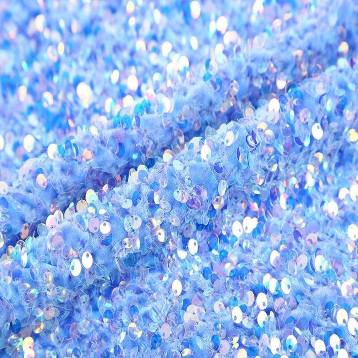 5mm Sequins on a Stretch Velvet 2-Way Stretch Sold By The Yard. Light Blue For Prom Dress Evening Wedding Bridal Gowns