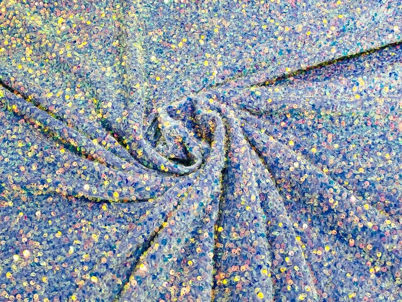 5mm Sequins on a Stretch Velvet 2-Way Stretch Sold By The Yard. Clear Iridescent Lavender For Prom Dress Evening Wedding Bridal Gowns