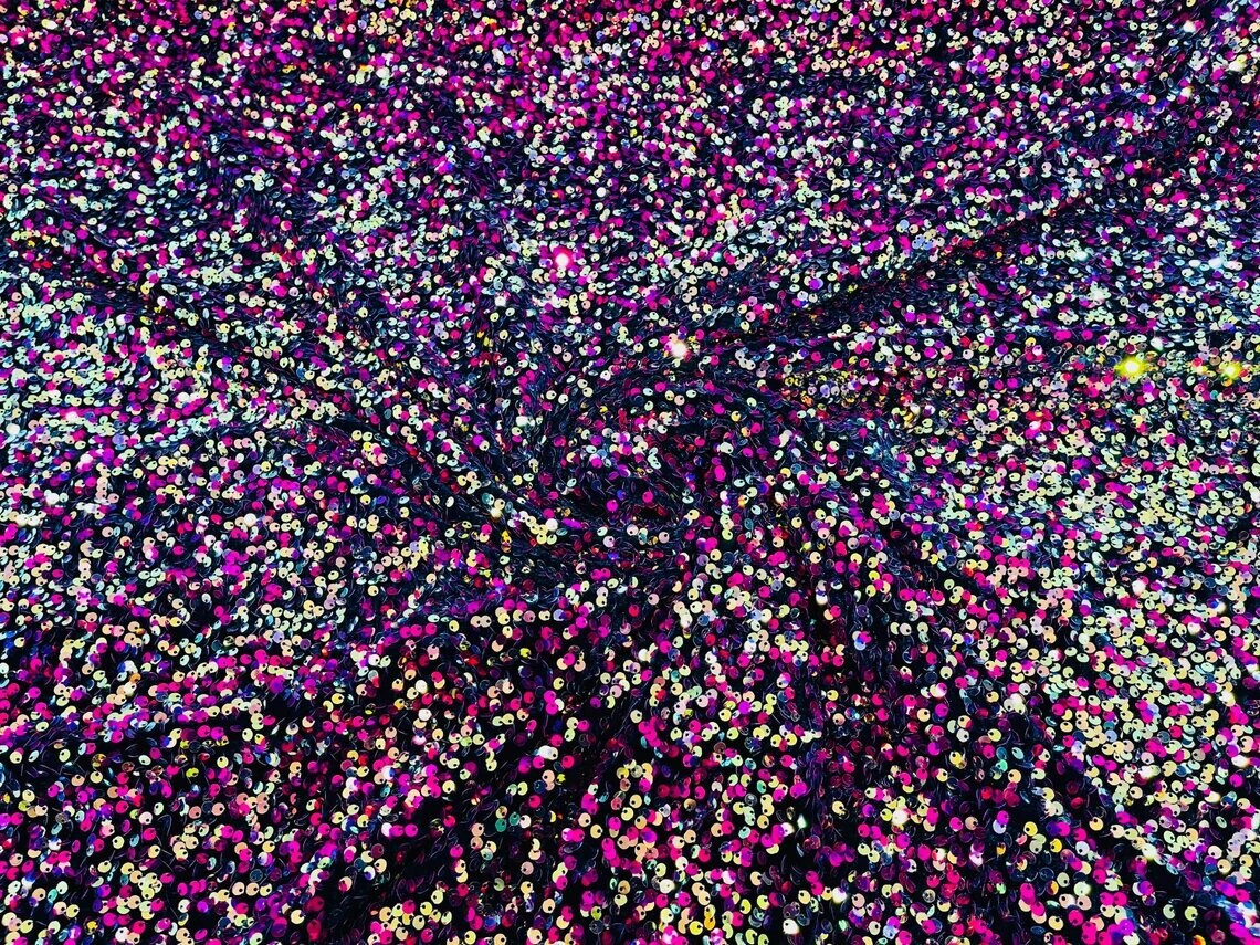 5mm Sequins on a Stretch Velvet 2-Way Stretch Sold By The Yard. Fuchsia Gold For Prom Dress Evening Wedding Bridal Gowns