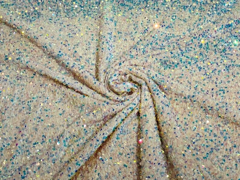5mm Sequins on a Stretch Velvet 2-Way Stretch Sold By The Yard. Clear Iridescent For Prom Dress Evening Wedding Bridal Gowns