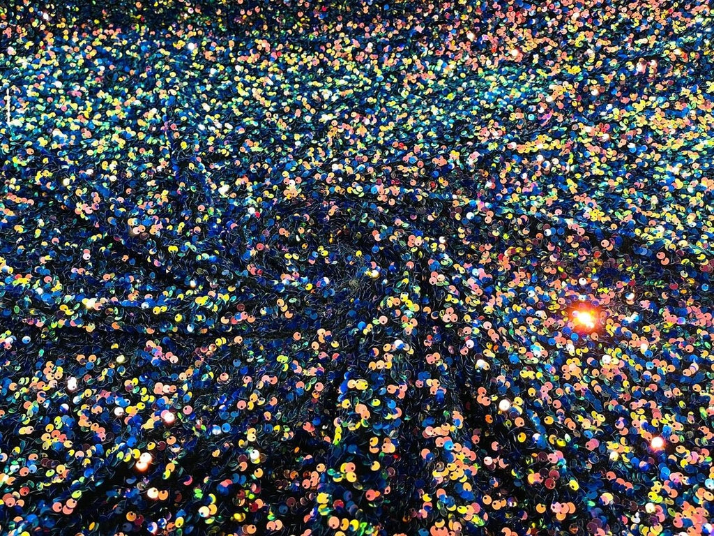 5mm Sequins on a Stretch Velvet 2-Way Stretch Sold By The Yard. Rainbow Iridescent Black For Prom Dress Evening Wedding Bridal Gowns