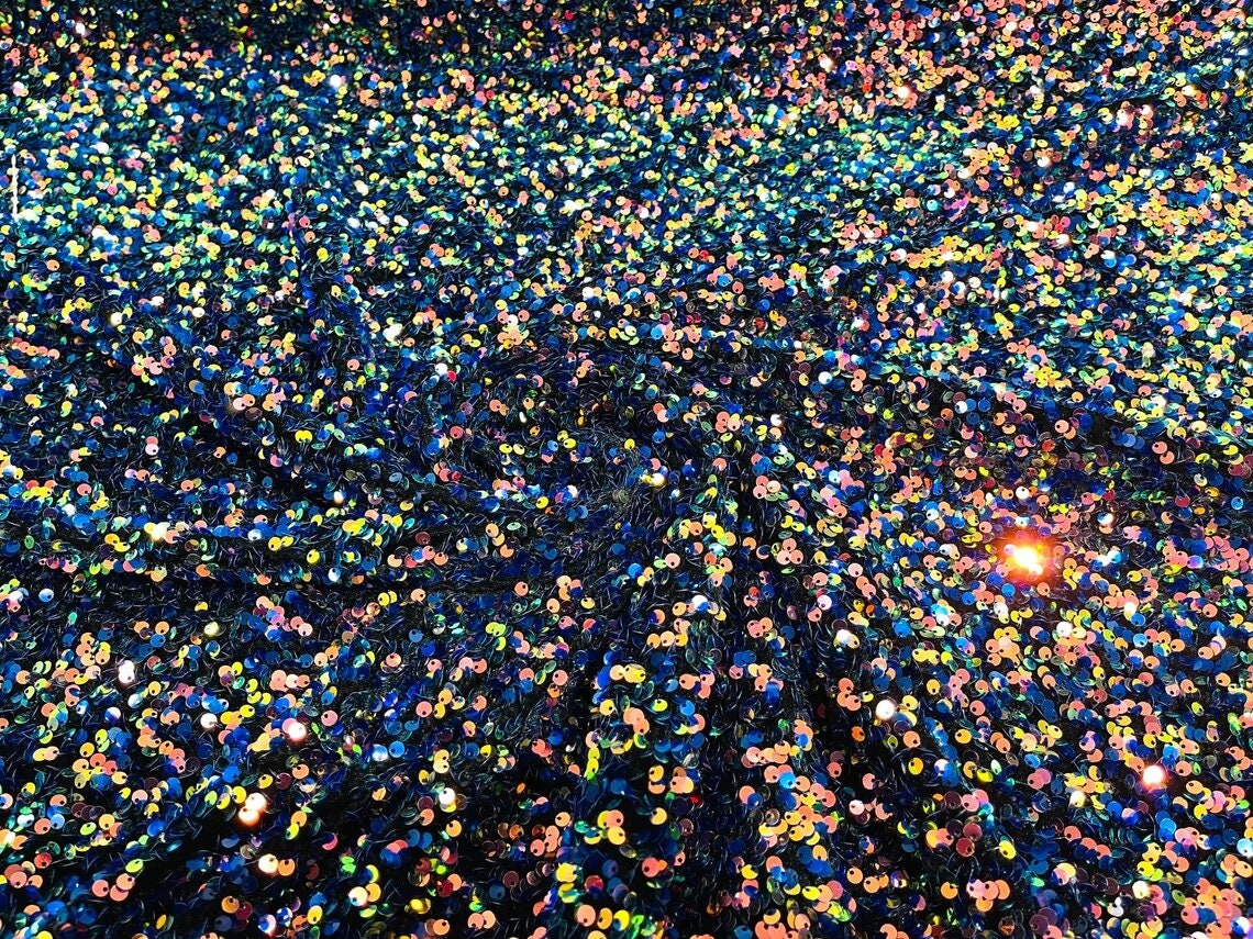 5mm Sequins on a Stretch Velvet 2-Way Stretch Sold By The Yard. Rainbow Iridescent Black For Prom Dress Evening Wedding Bridal Gowns