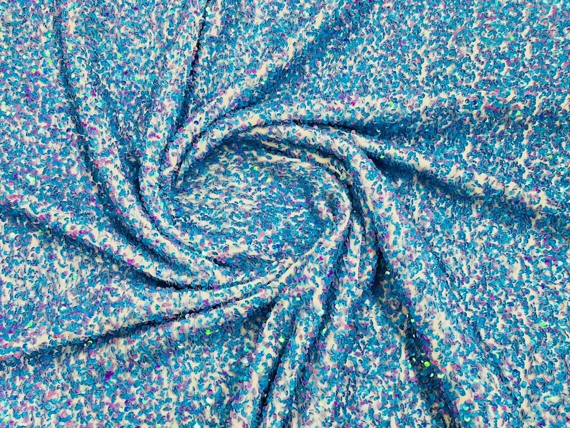 5mm Sequins on a Stretch Velvet 2-Way Stretch Sold By The Yard. Blue Lilac Iridescent For Prom Dress Evening Wedding Bridal Gowns