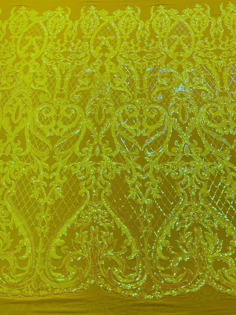 Iridescent Deluxe Fashion Sequin Design on a 4 Way Stretch Mesh Fabric-Prom-Sold by The Yard.