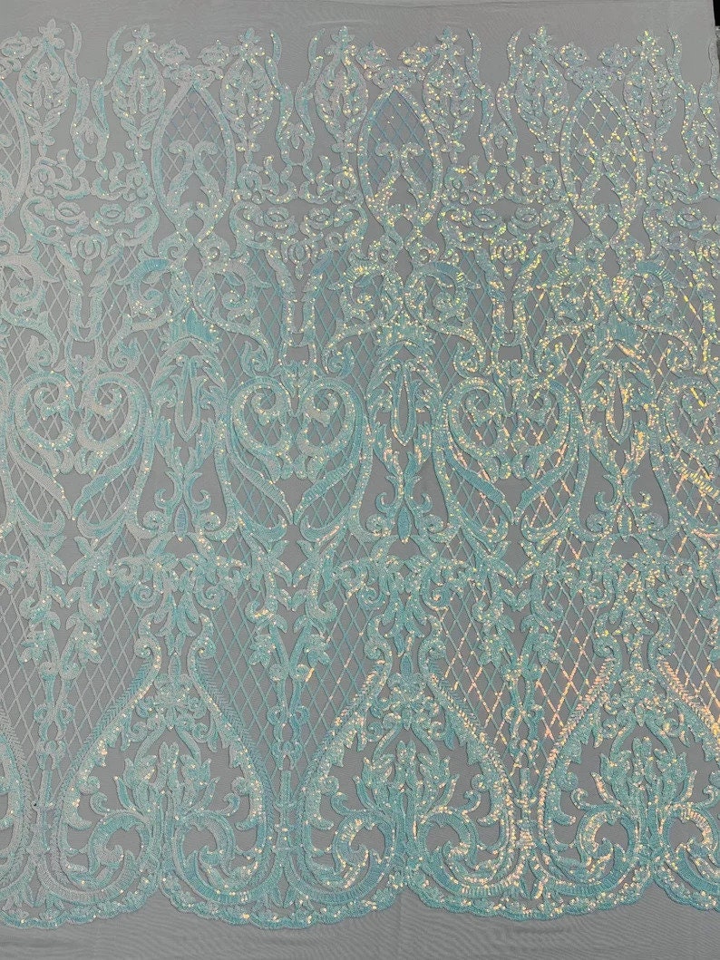 Iridescent Deluxe Fashion Sequin Design on a 4 Way Stretch Mesh Fabric-Prom-Sold by The Yard.