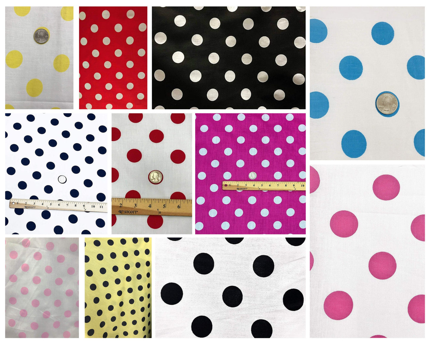1 Inch Polka Dot Poly Cotton Fabric Sold By The Yard.