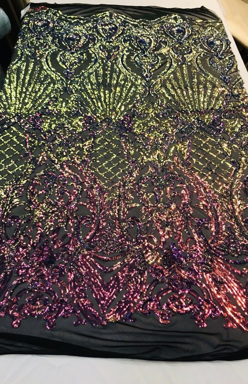Iridescent Top Nouch Fashion Sequin Design on a 4 Way Stretch Mesh Fabric-Prom-Sold by The Yard.
