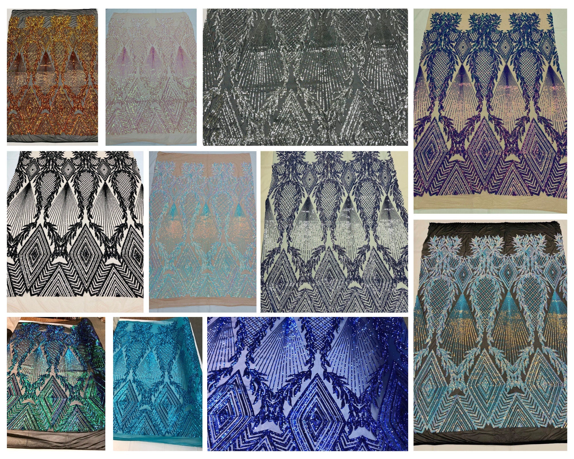 Iridescent Top Nouch Geometric Fashion Sequin Design on a 4 Way Stretch Mesh Fabric-Prom-Sold by The Yard.