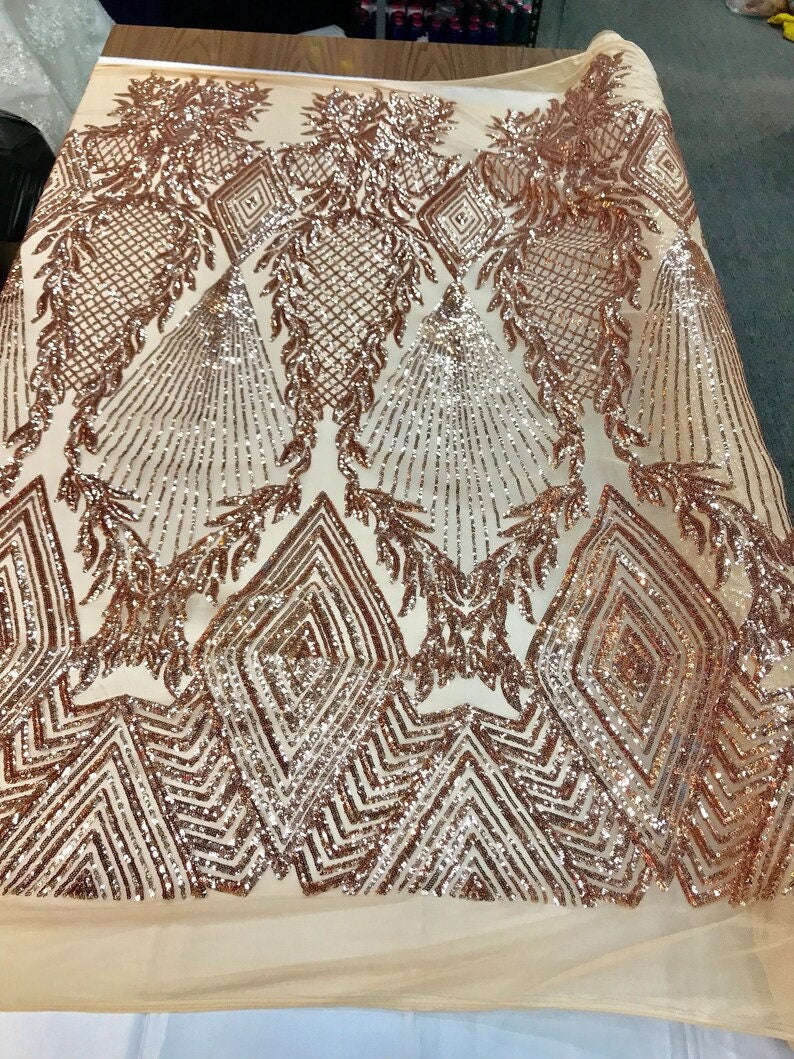 Iridescent Top Nouch Geometric Fashion Sequin Design on a 4 Way Stretch Mesh Fabric-Prom-Sold by The Yard.