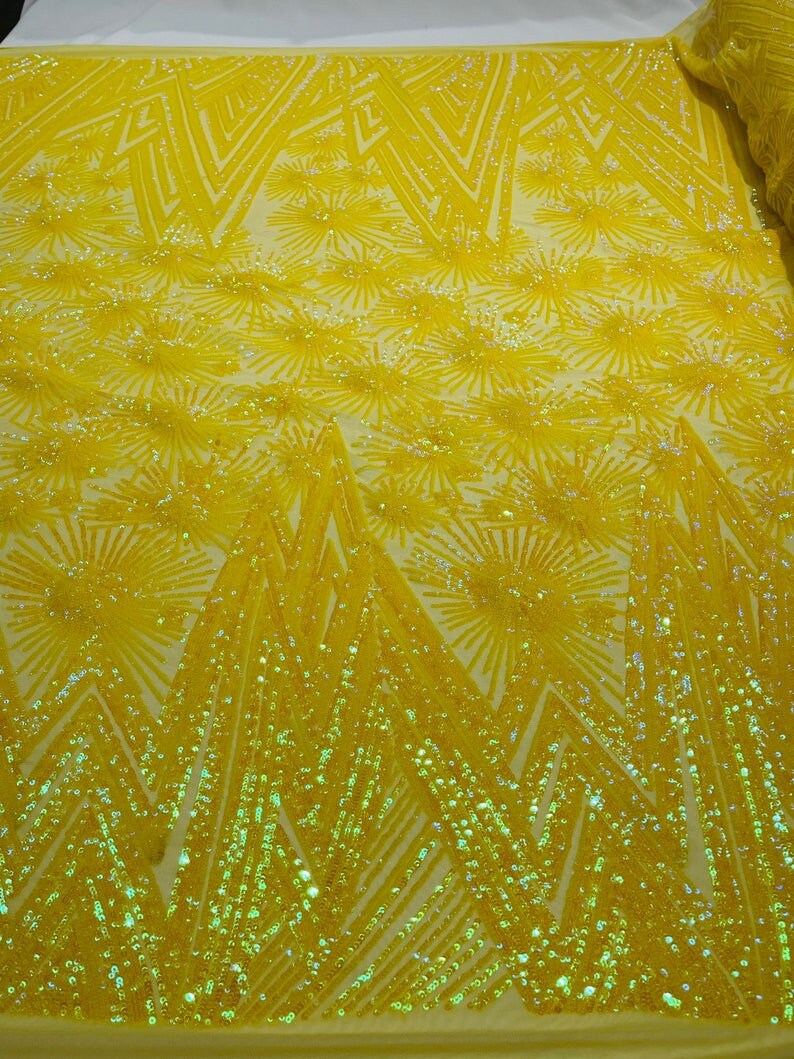 Iridescent Geometric Fashion Sequin Design on a 4 Way Stretch Mesh Fabric-Prom-Sold by The Yard.