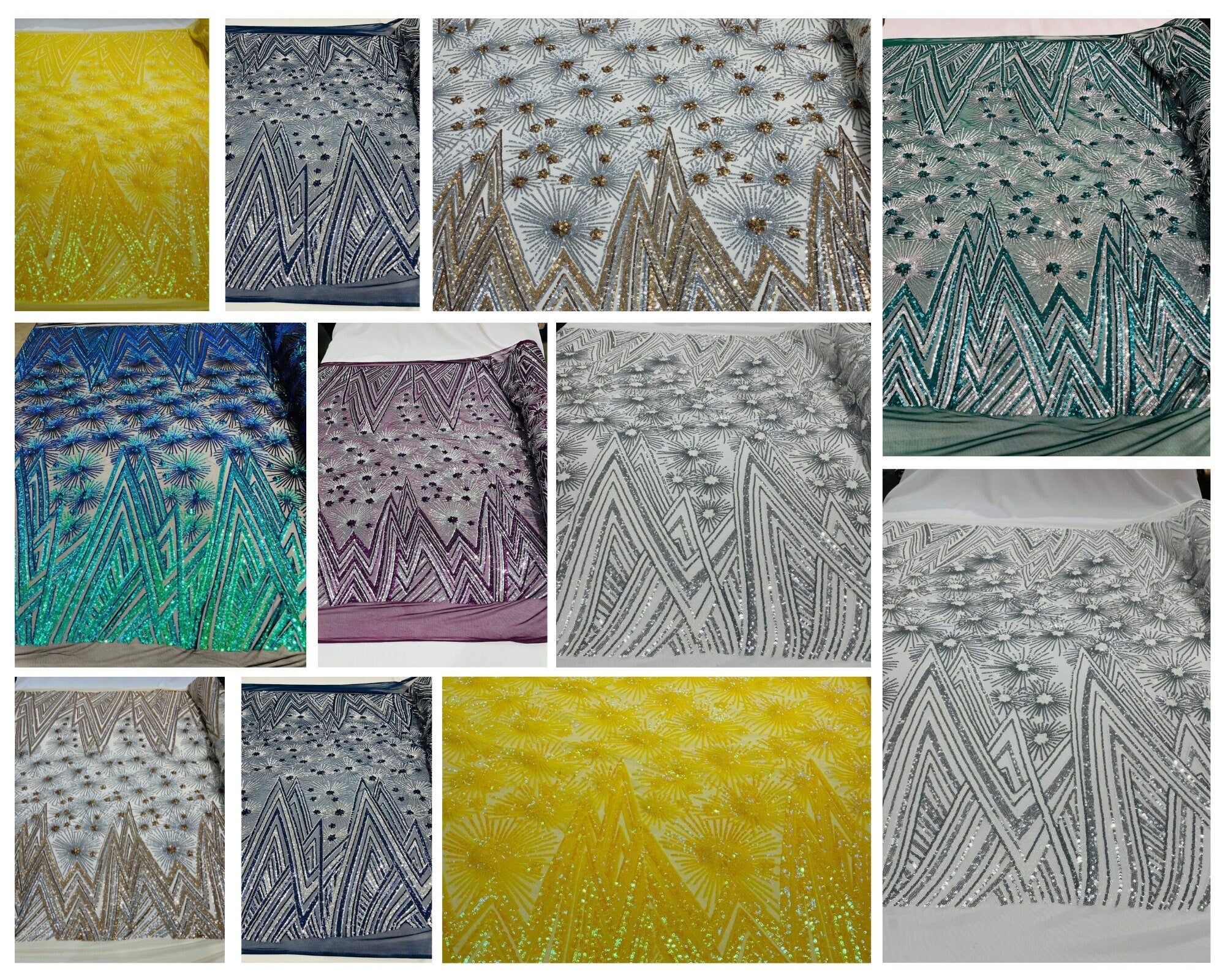 Iridescent Geometric Fashion Sequin Design on a 4 Way Stretch Mesh Fabric-Prom-Sold by The Yard.