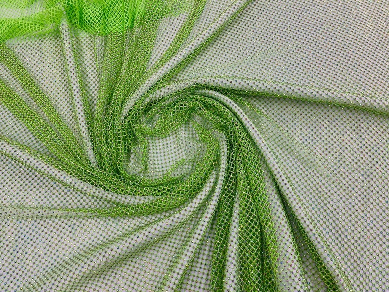 Luxury Iridescent Rhinestones On Soft Stretch Fish Net Fabric 45" Wide -sold by The Yard.
